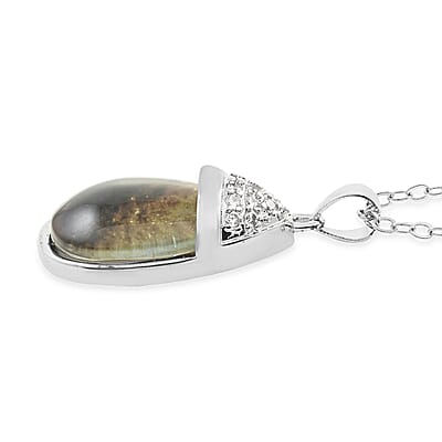 Simulated Magic Color Topaz and Simulated White Diamond Drop Style Pendant Necklace in Silvertone 20-22 Inches