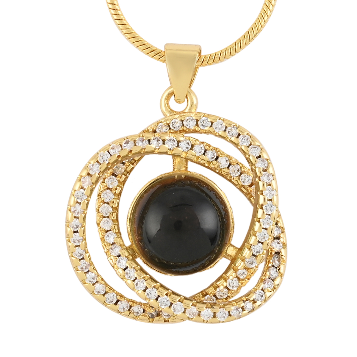 Simulated Magic Color Topaz and Simulated White Diamond Rings of Saturn inspired Pendant Necklace in Goldtone 20-22 Inches