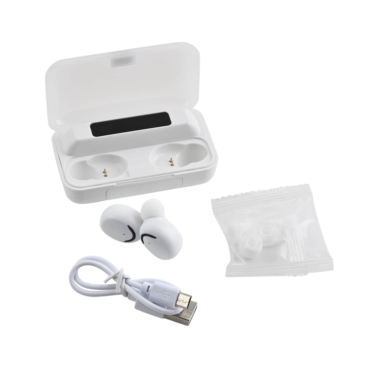 White and Black Wireless Earbuds with Charging Case image number 0