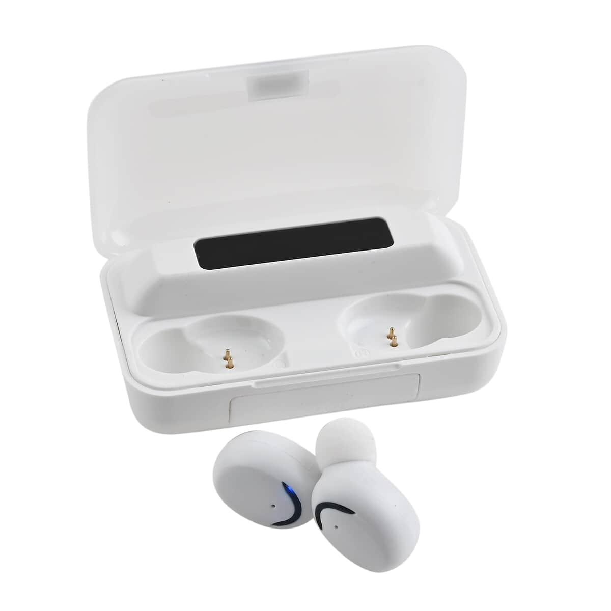 White and Black Wireless Earbuds with Charging Case image number 2