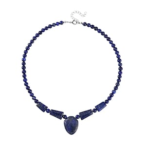 Lapis Lazuli 230.30 ctw 6-8mm Princess Necklace in Stainless Steel 18-20 Inches