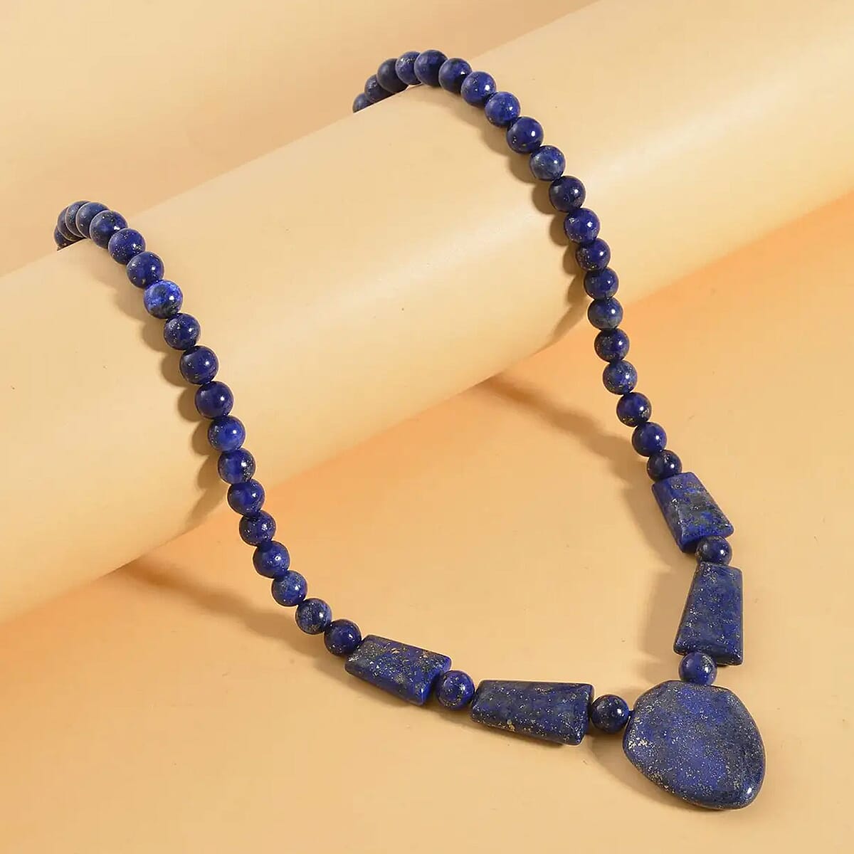 Lapis Lazuli 230.30 ctw 6-8mm Princess Necklace in Stainless Steel 18-20 Inches image number 1