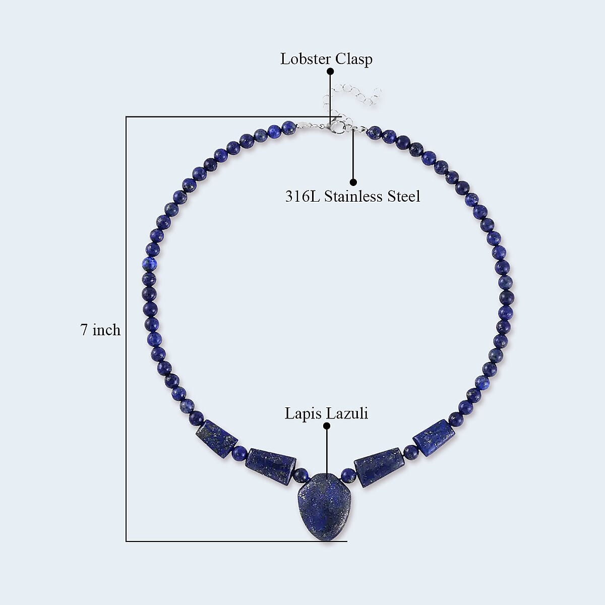 Lapis Lazuli 230.30 ctw 6-8mm Princess Necklace in Stainless Steel 18-20 Inches image number 4