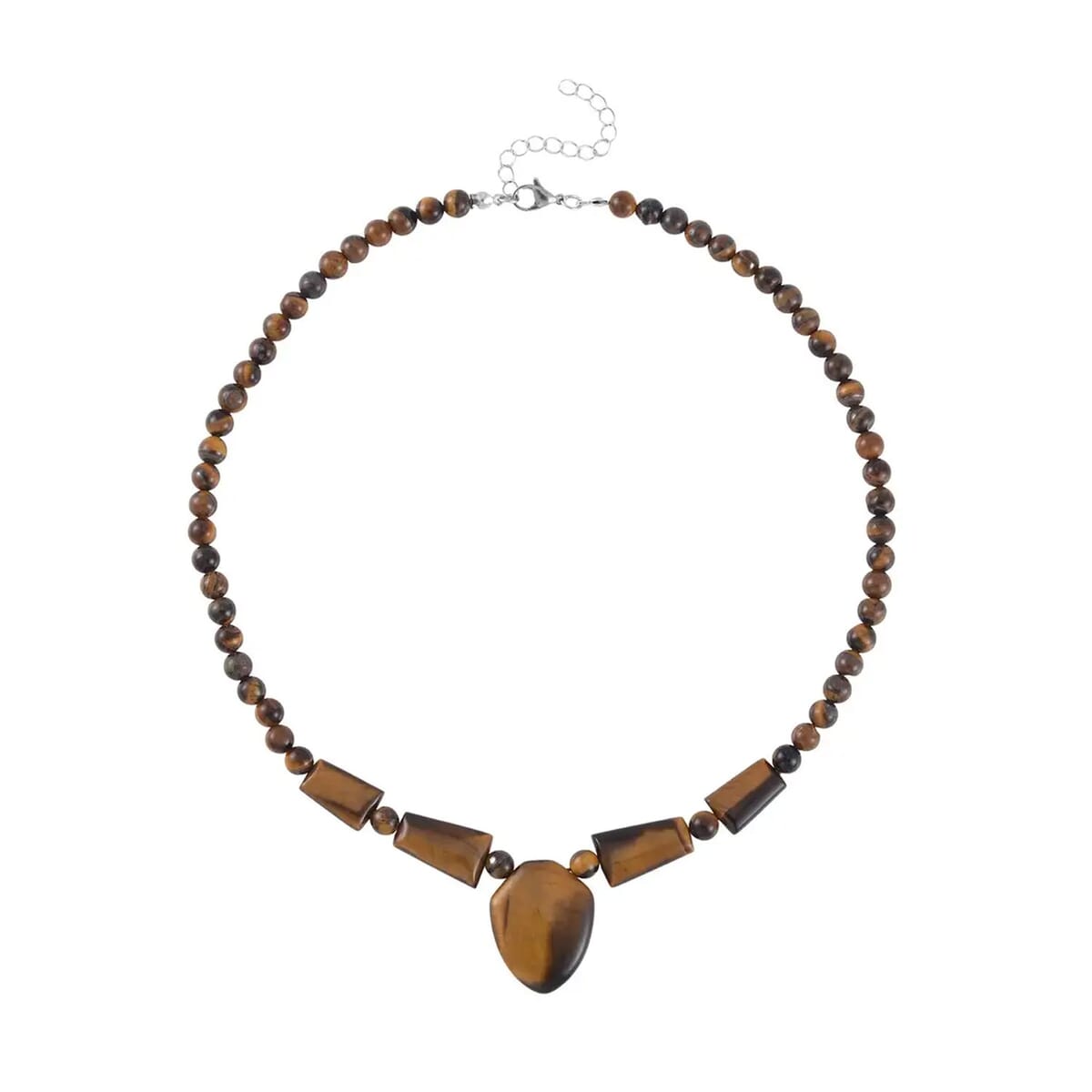 Yellow Tiger's Eye Princess Necklace 18-20 Inches in Stainless Steel 205.70 ctw image number 0