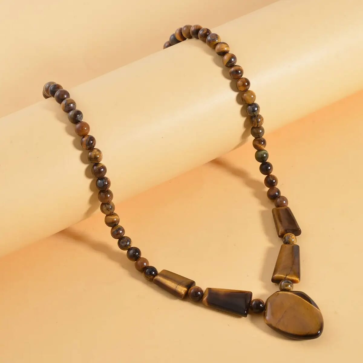 Yellow Tiger's Eye Princess Necklace 18-20 Inches in Stainless Steel 205.70 ctw image number 1