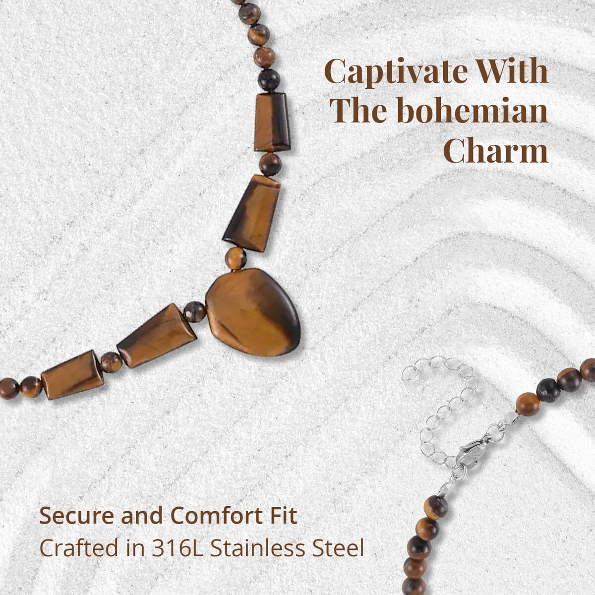 Yellow Tiger's Eye Princess Necklace 18-20 Inches in Stainless Steel 205.70 ctw image number 3