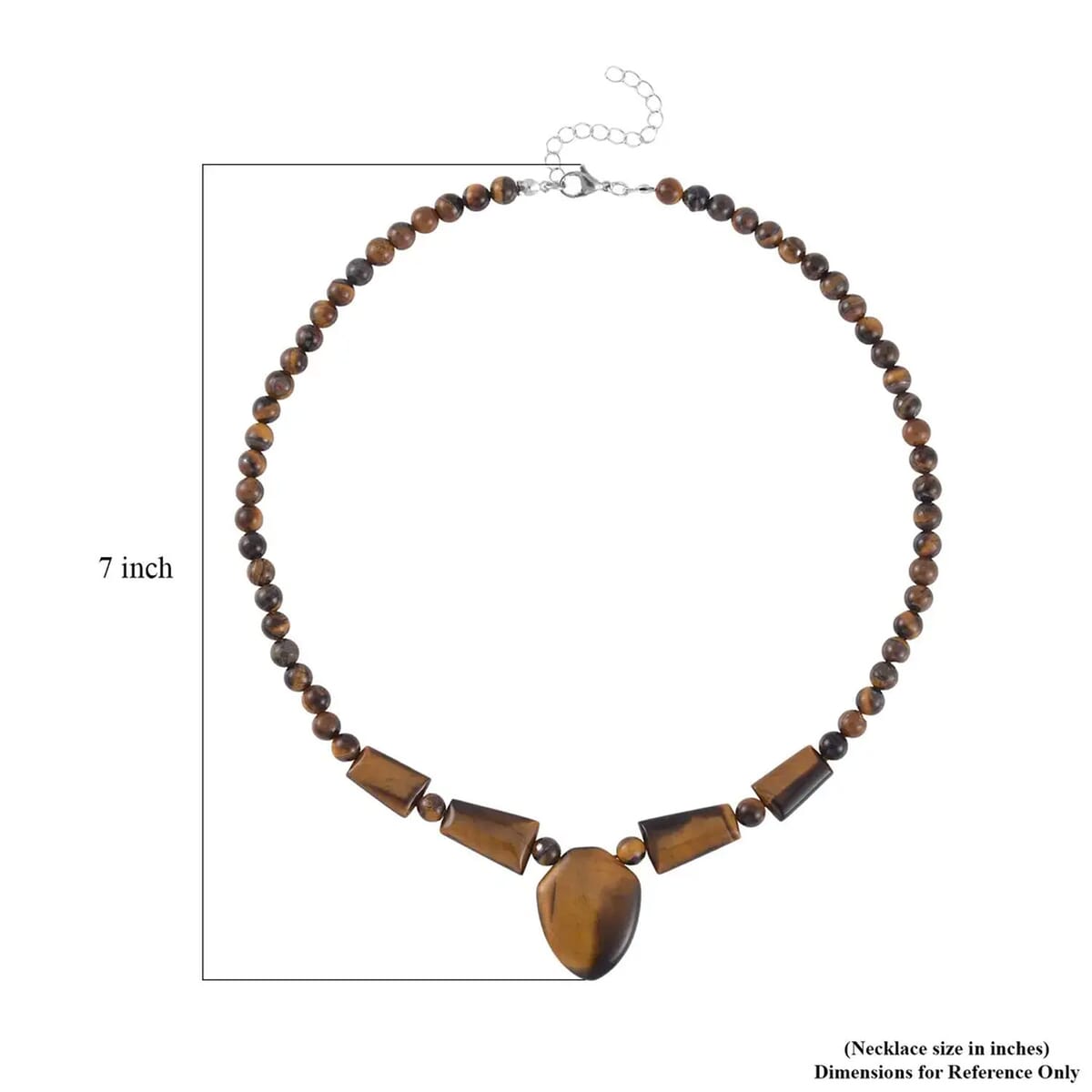 Yellow Tiger's Eye Princess Necklace 18-20 Inches in Stainless Steel 205.70 ctw image number 6