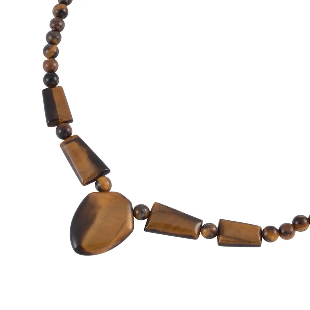 Yellow Tiger's Eye Princess Necklace 18-20 Inches in Stainless Steel 205.70 ctw image number 7