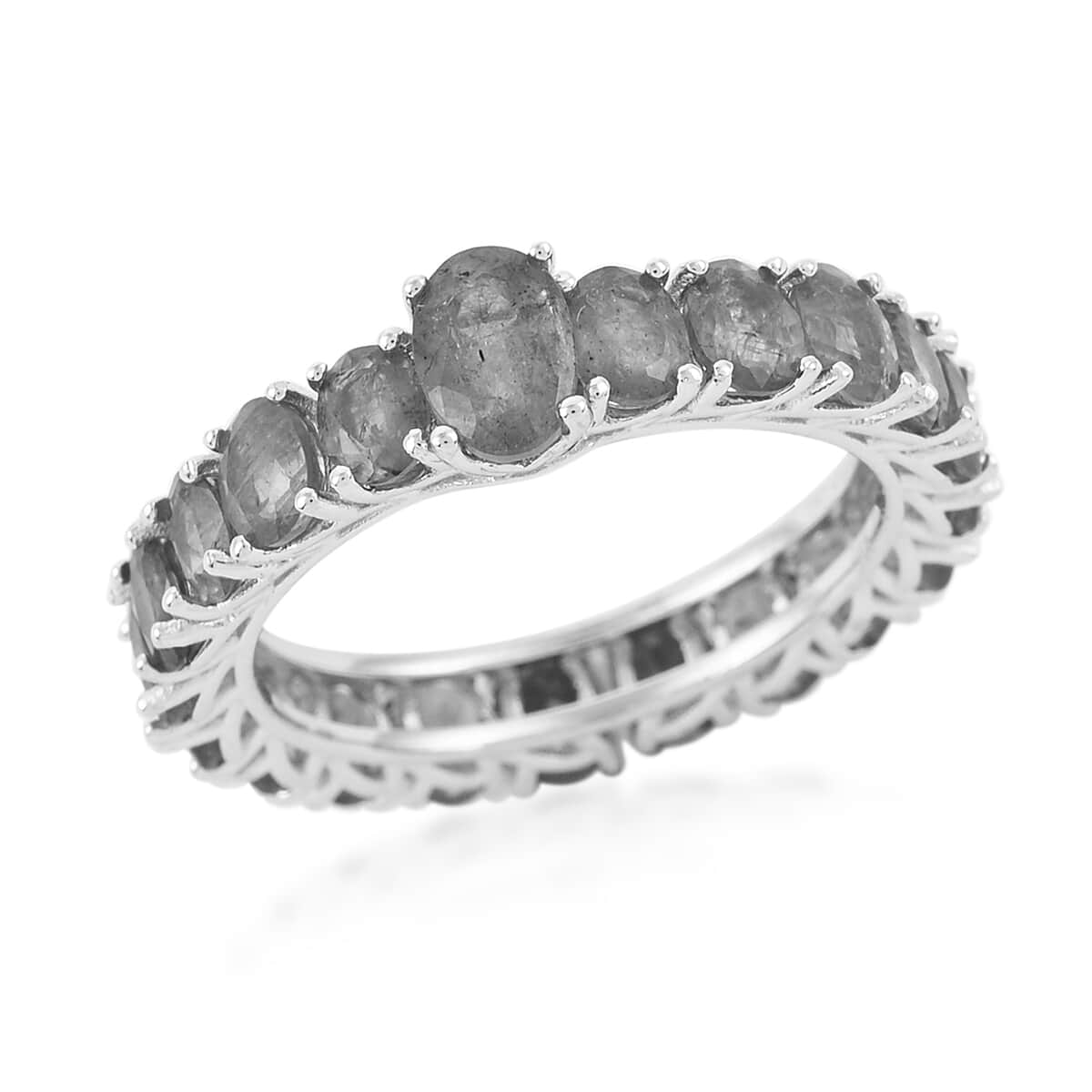 AAA Kagem Zambian Intense Green Emerald Eternity Ring in Rhodium Over Sterling Silver (Size 7.0) 3.75 ctw image number 0