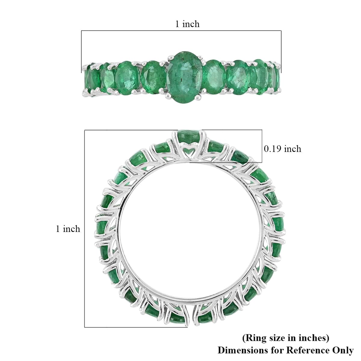 AAA Kagem Zambian Intense Green Emerald Eternity Ring in Rhodium Over Sterling Silver (Size 7.0) 3.75 ctw image number 3