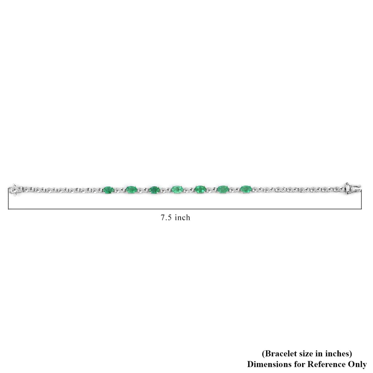 AAA Kagem Zambian Intense Green Emerald and Natural White Zircon Bracelet in Rhodium Over Sterling Silver (7.25 In) 3.20 ctw image number 3