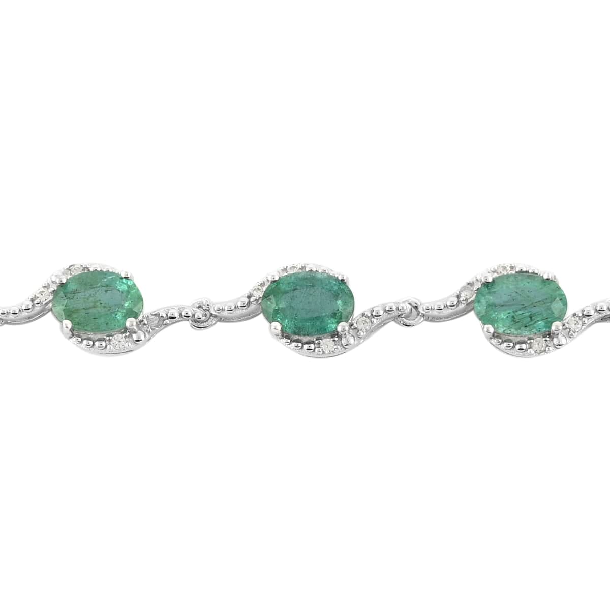 AAA Kagem Zambian Intense Green Emerald and Natural White Zircon Bracelet in Rhodium Over Sterling Silver (7.25 In) 6.00 ctw image number 1