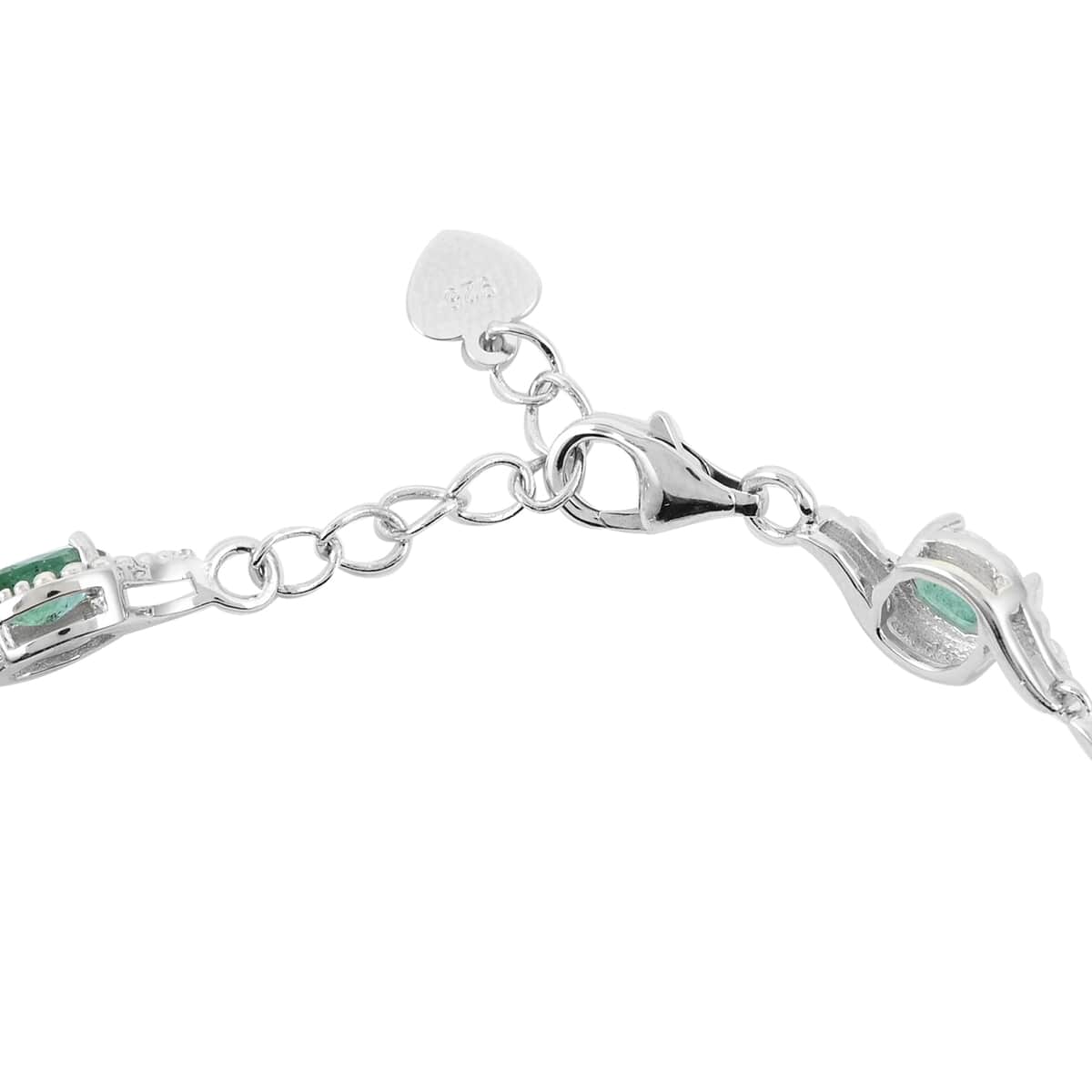 AAA Kagem Zambian Intense Green Emerald and Natural White Zircon Bracelet in Rhodium Over Sterling Silver (7.25 In) 6.00 ctw image number 2