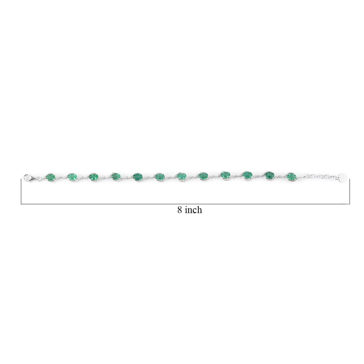 AAA Kagem Zambian Intense Green Emerald and Natural White Zircon Bracelet in Rhodium Over Sterling Silver (7.25 In) 6.00 ctw image number 3