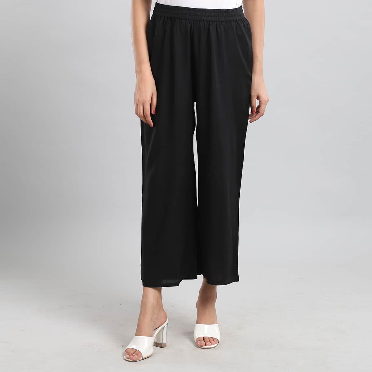JOVIE Black Wide Leg Cropped Lounge Pant with Elastic Waistband - L image number 0