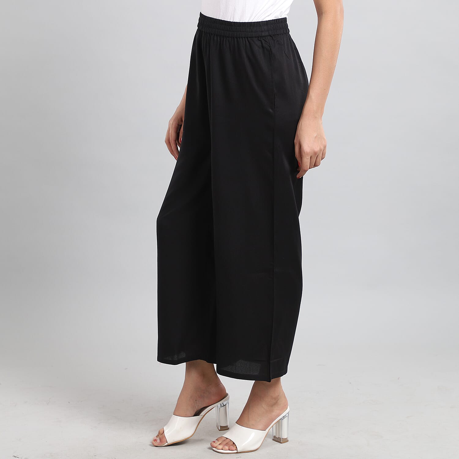 JOVIE Black Wide Leg Cropped Lounge Pant with Elastic Waistband - L