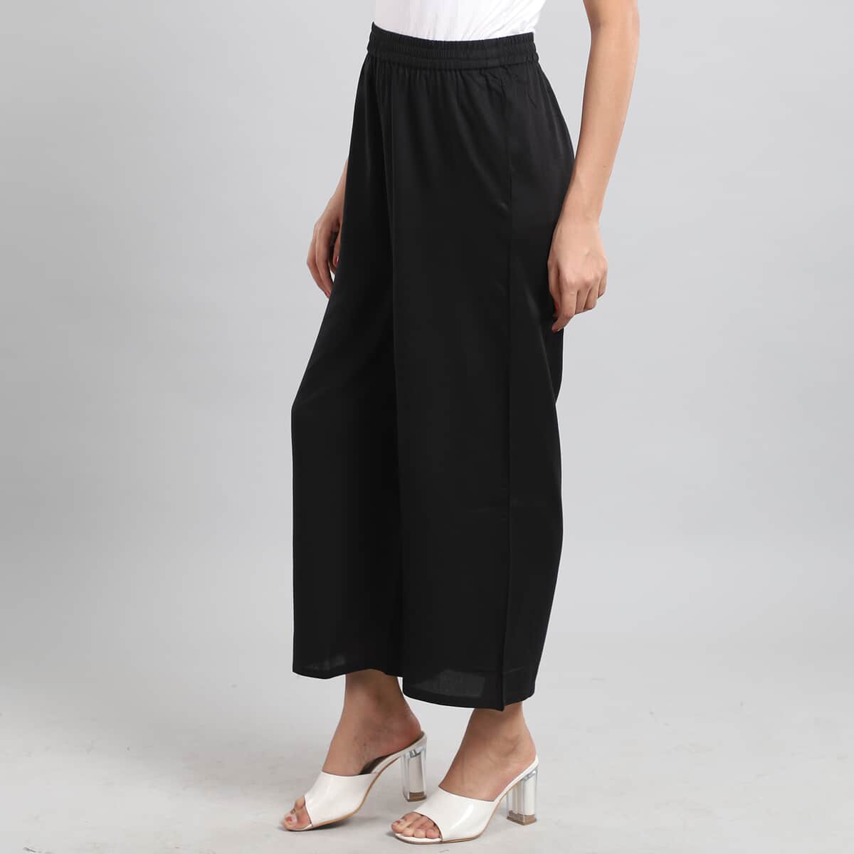 JOVIE Black Wide Leg Cropped Lounge Pant with Elastic Waistband - L image number 1