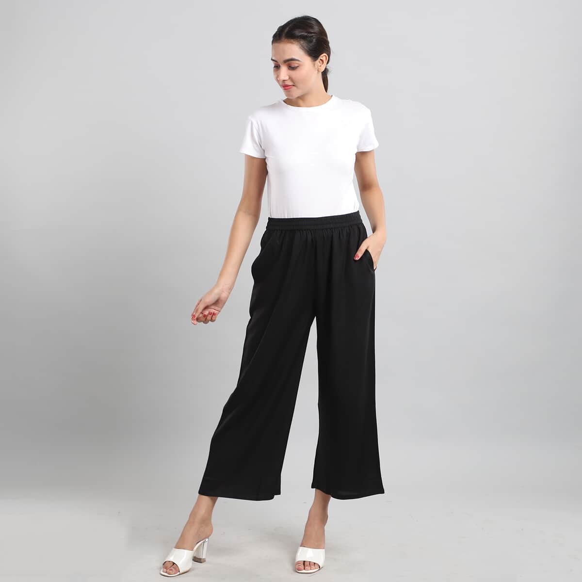JOVIE Black Wide Leg Cropped Lounge Pant with Elastic Waistband - L image number 3