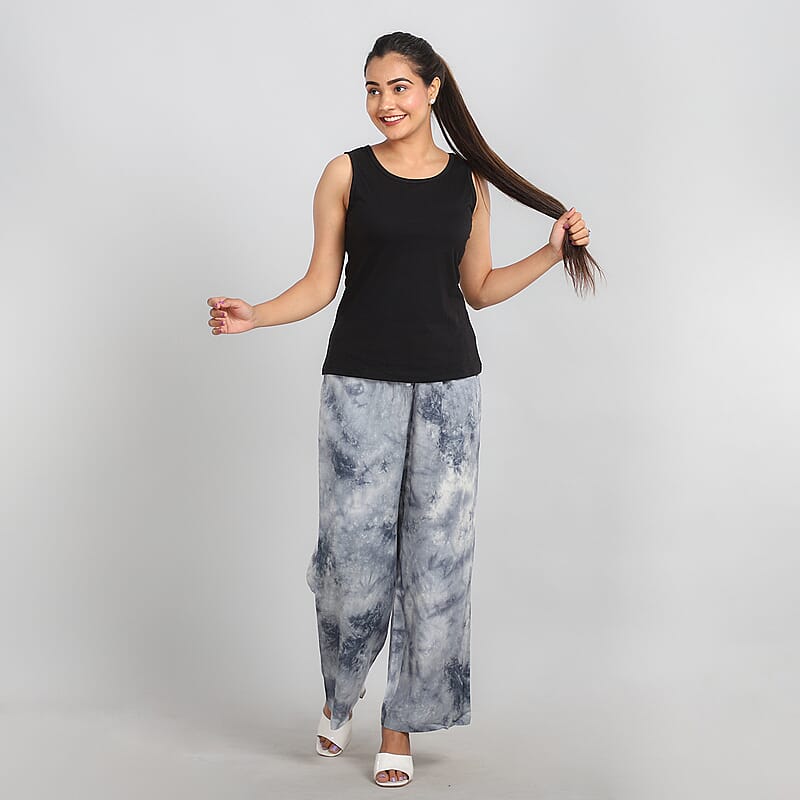 JOVIE Solid Black Elastic Waist Wide Leg Lounge Pant and Basic Tank Set - L