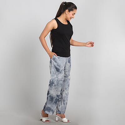 JOVIE Solid Black Elastic Waist Wide Leg Lounge Pant and Basic Tank Set - L