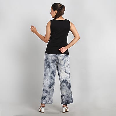 JOVIE Solid Black Elastic Waist Wide Leg Lounge Pant and Basic Tank Set - L