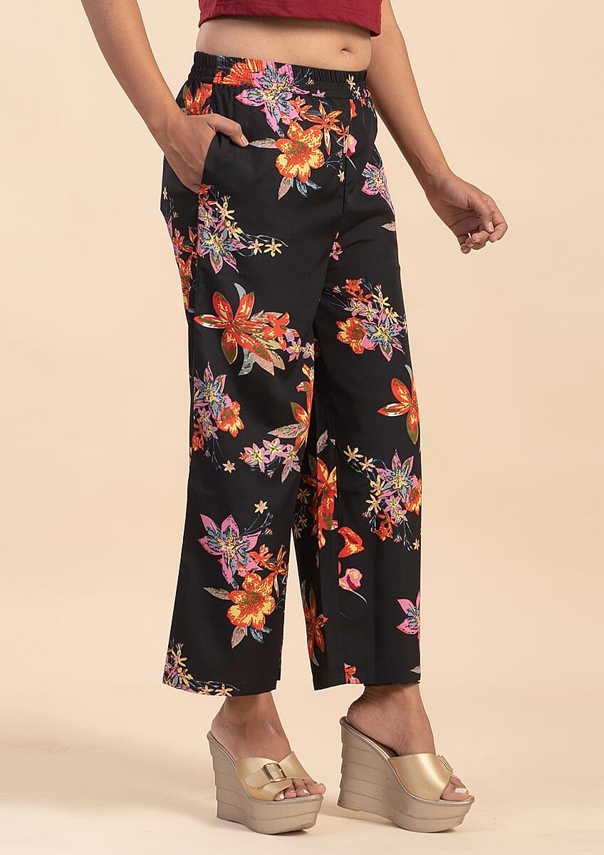 JOVIE Black Art Deco Kimono and Wide Leg Elastic Waist Cropped Pant- L (Pant :36"Lx22"W, Kimono:42"Lx40"W) image number 4