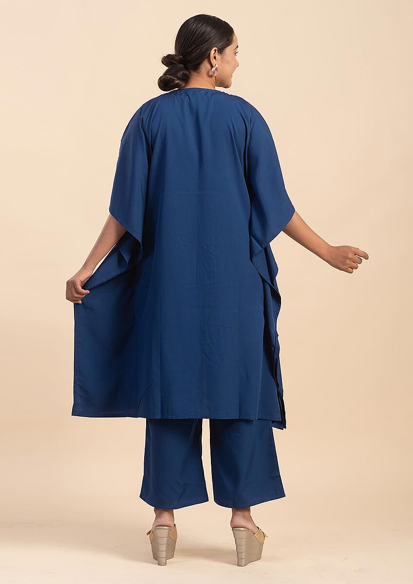 JOVIE Navy Solid Kimono and Wide Leg Elastic Waist Cropped Pant Set - L image number 1