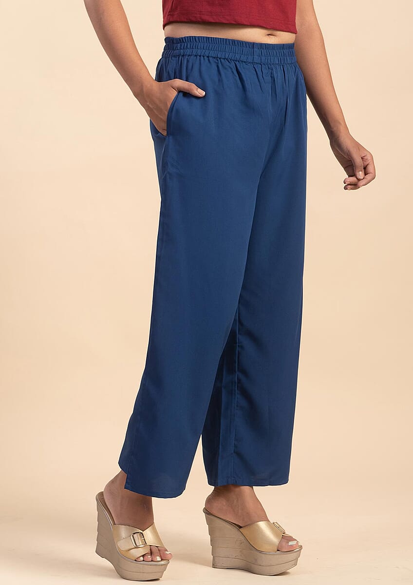 JOVIE Navy Solid Kimono and Wide Leg Elastic Waist Cropped Pant Set - L image number 3