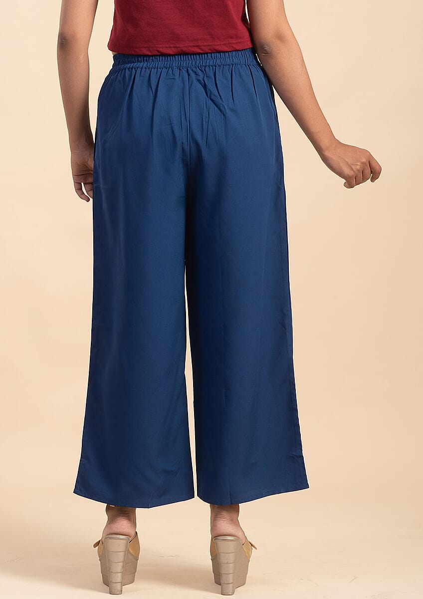 JOVIE Navy Solid Kimono and Wide Leg Elastic Waist Cropped Pant Set - L image number 4