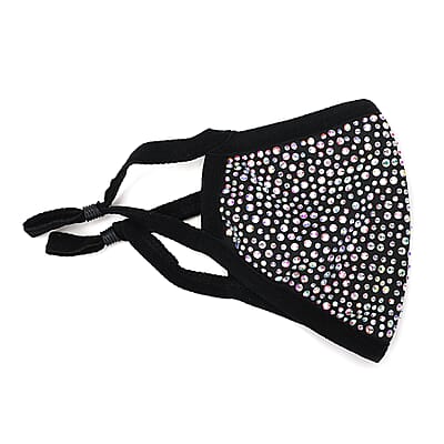 Black with Sparkling Crystal Aurora Borealis 2 Ply Fashion Mask (Non-Returnable)