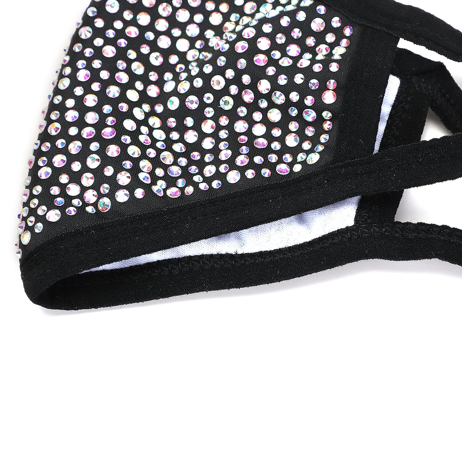 Black with Sparkling Crystal Aurora Borealis 2 Ply Fashion Mask (Non-Returnable)