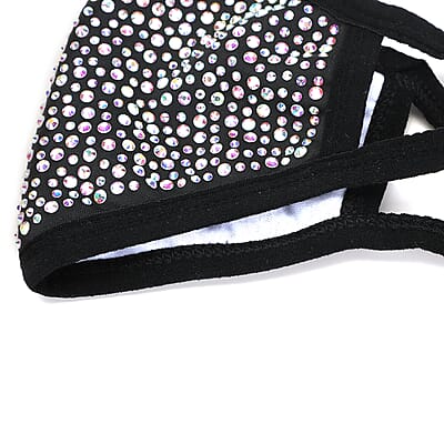 Black with Sparkling Crystal Aurora Borealis 2 Ply Fashion Mask (Non-Returnable)