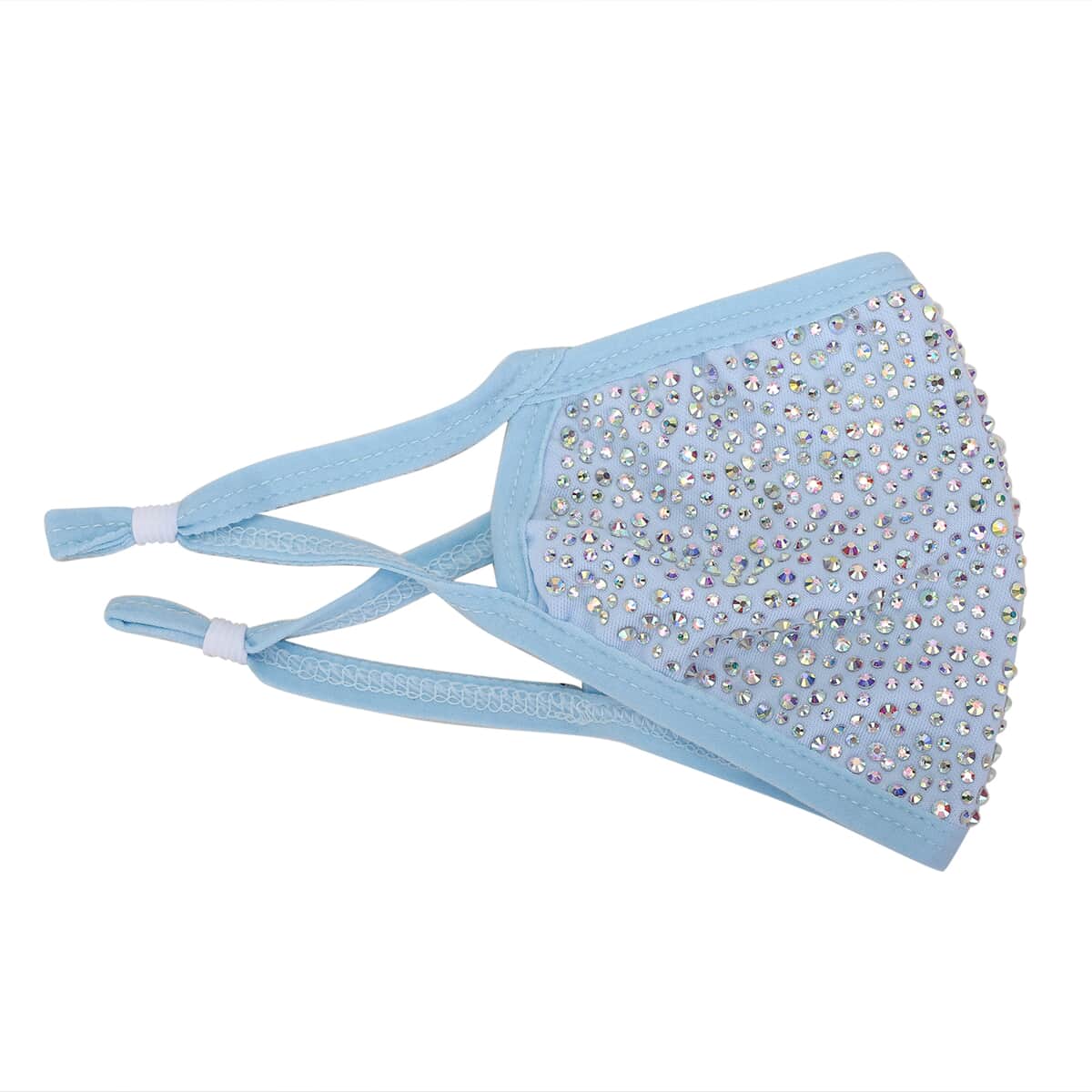 Sky Blue with Sparkling Crystal Rhinestone 2 Ply Fashion Mask (Non-Returnable) image number 1