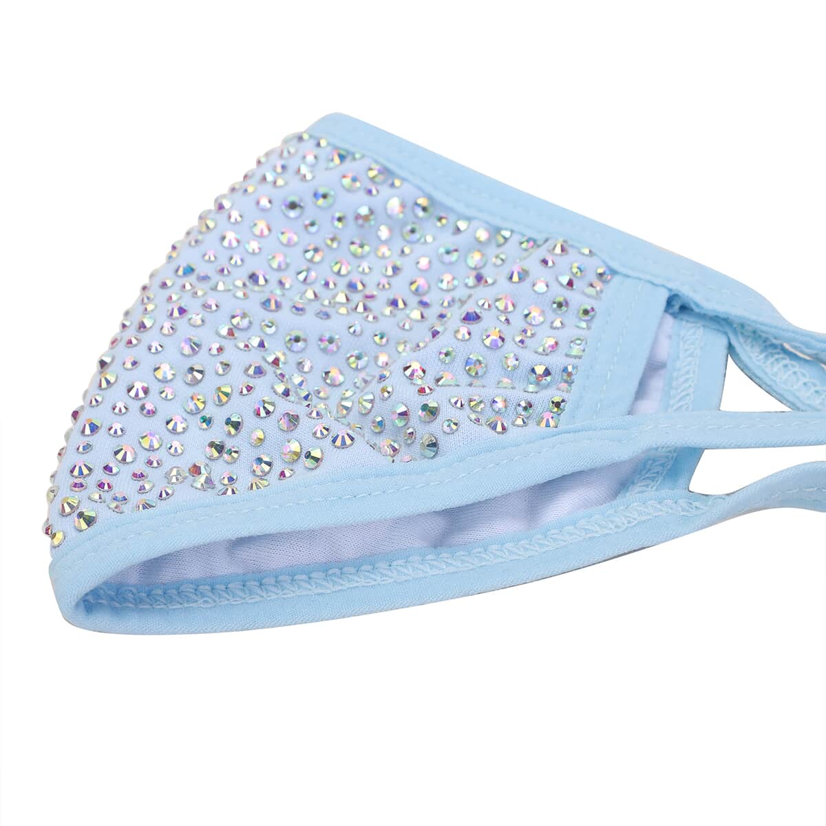 Sky Blue with Sparkling Crystal Rhinestone 2 Ply Fashion Mask (Non-Returnable) image number 3