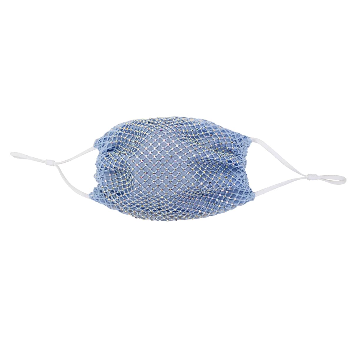 Light Blue Mesh with Sparkling Color Crystal Rhinestones 2 Ply Fashion Mask (Non-Returnable) image number 0