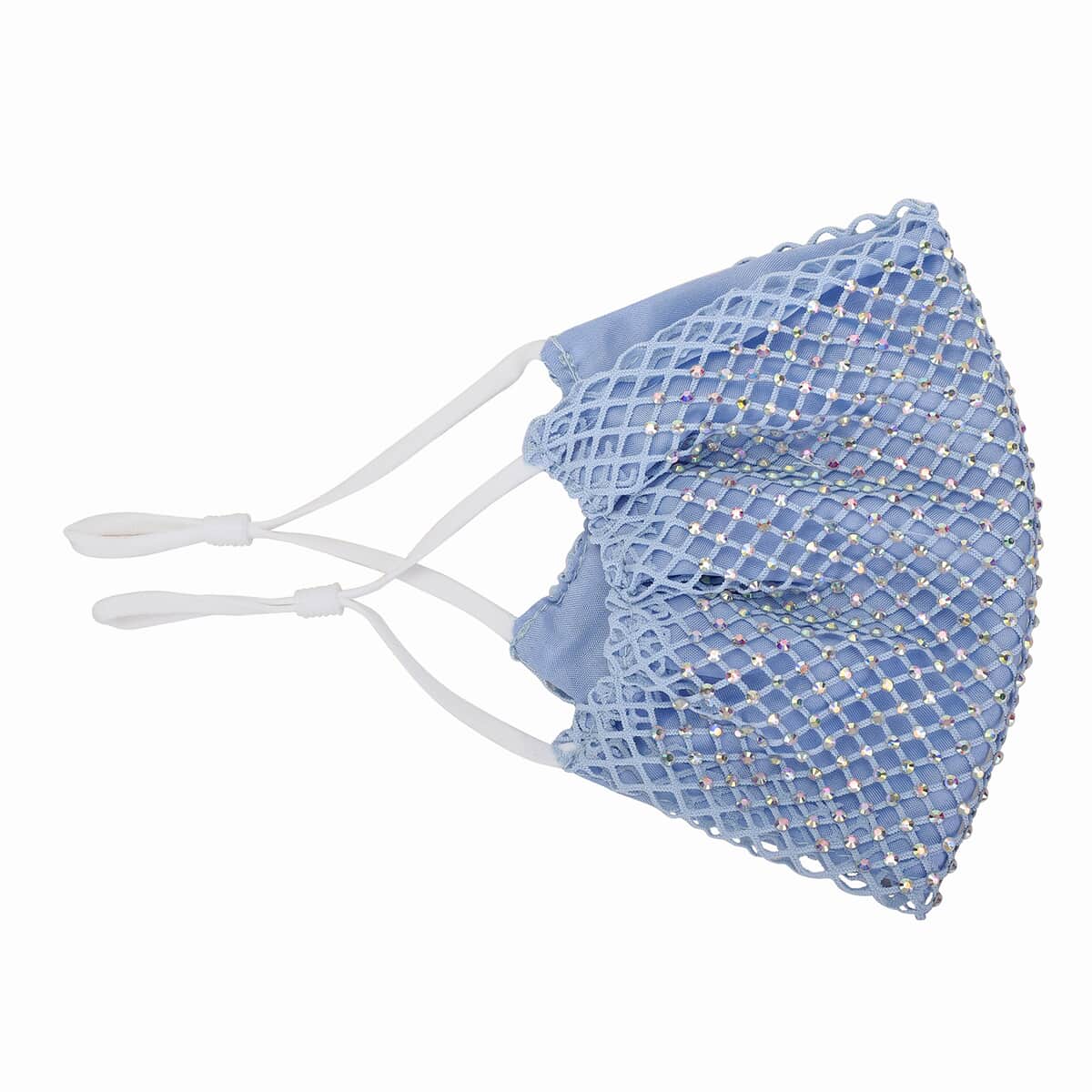 Light Blue Mesh with Sparkling Color Crystal Rhinestones 2 Ply Fashion Mask (Non-Returnable) image number 1