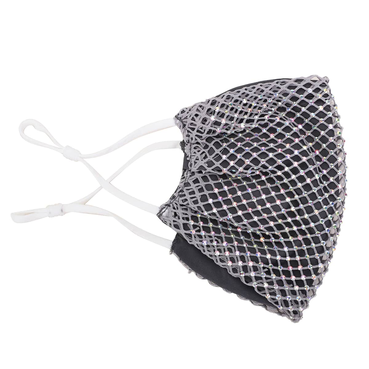 Grey Mesh with Sparkling Color Crystals Rhinestone 2 Ply Fashion Mask (Non-Returnable) image number 1