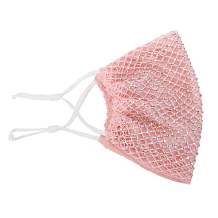 Pink Mesh with Sparkling Color Crystal Rhinestones 2 Ply Fashion Mask (Non-Returnable) image number 1