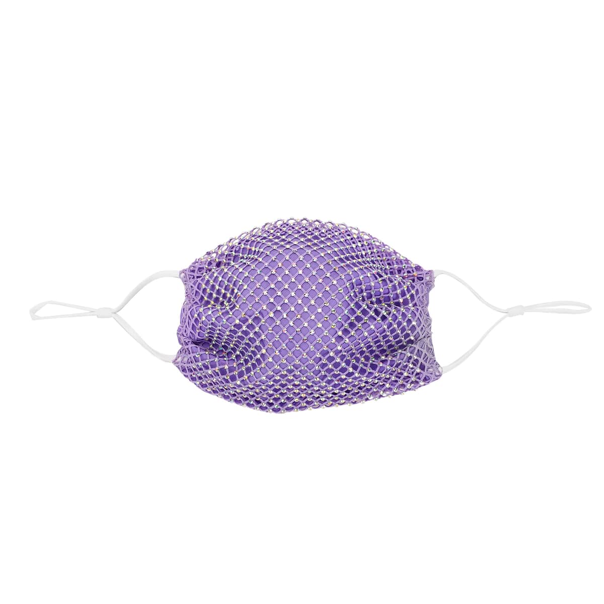 Purple Mesh with Sparkling Color Crystal Rhinestones 2 Ply Fashion Mask (Non-Returnable) image number 0