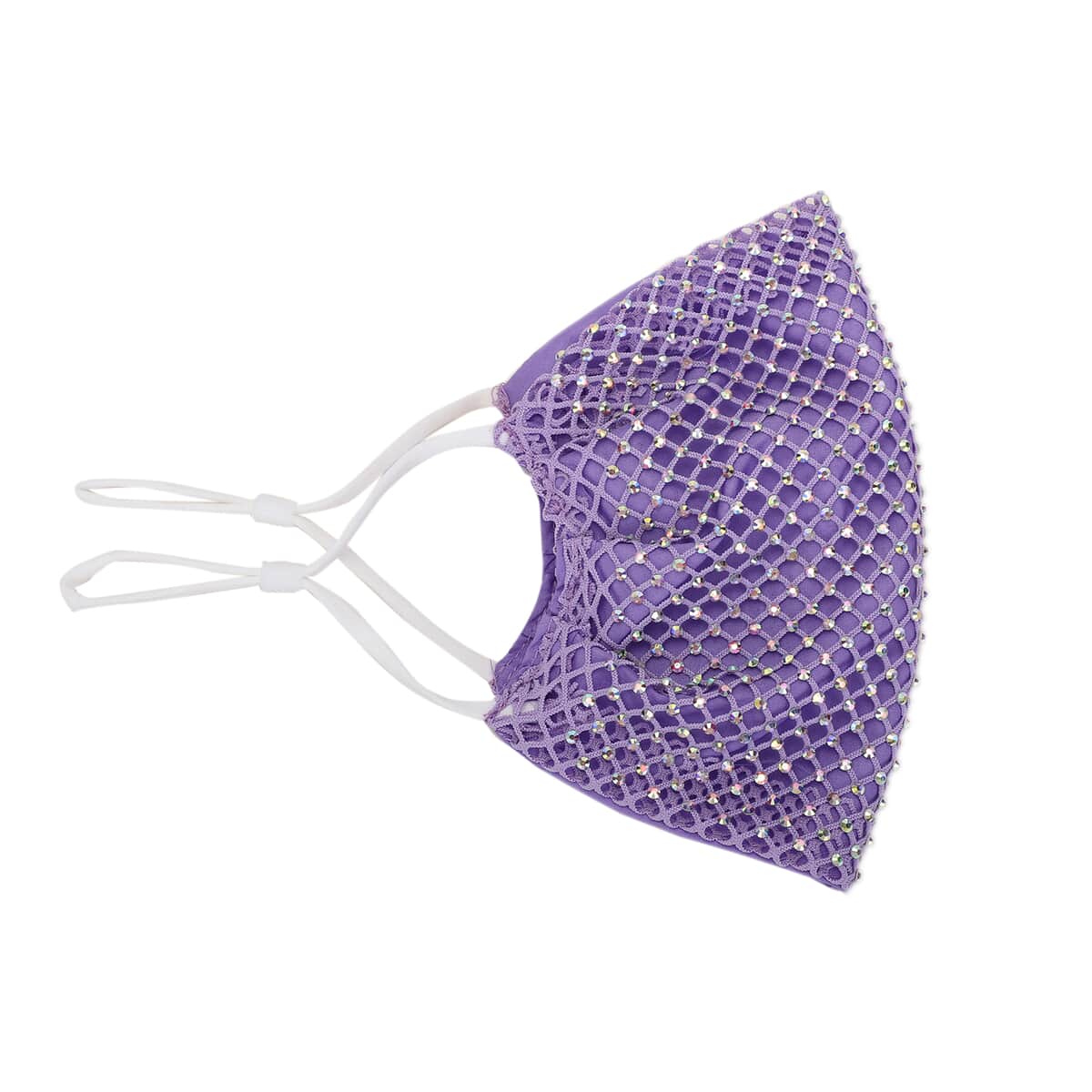 Purple Mesh with Sparkling Color Crystal Rhinestones 2 Ply Fashion Mask (Non-Returnable) image number 1