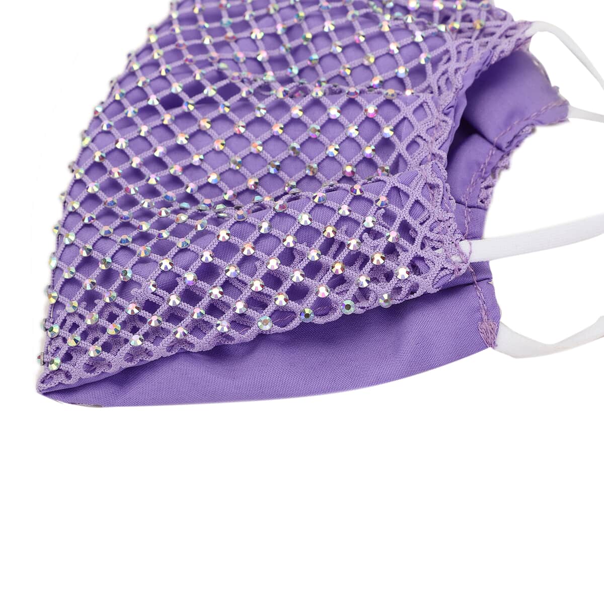 Purple Mesh with Sparkling Color Crystal Rhinestones 2 Ply Fashion Mask (Non-Returnable) image number 3