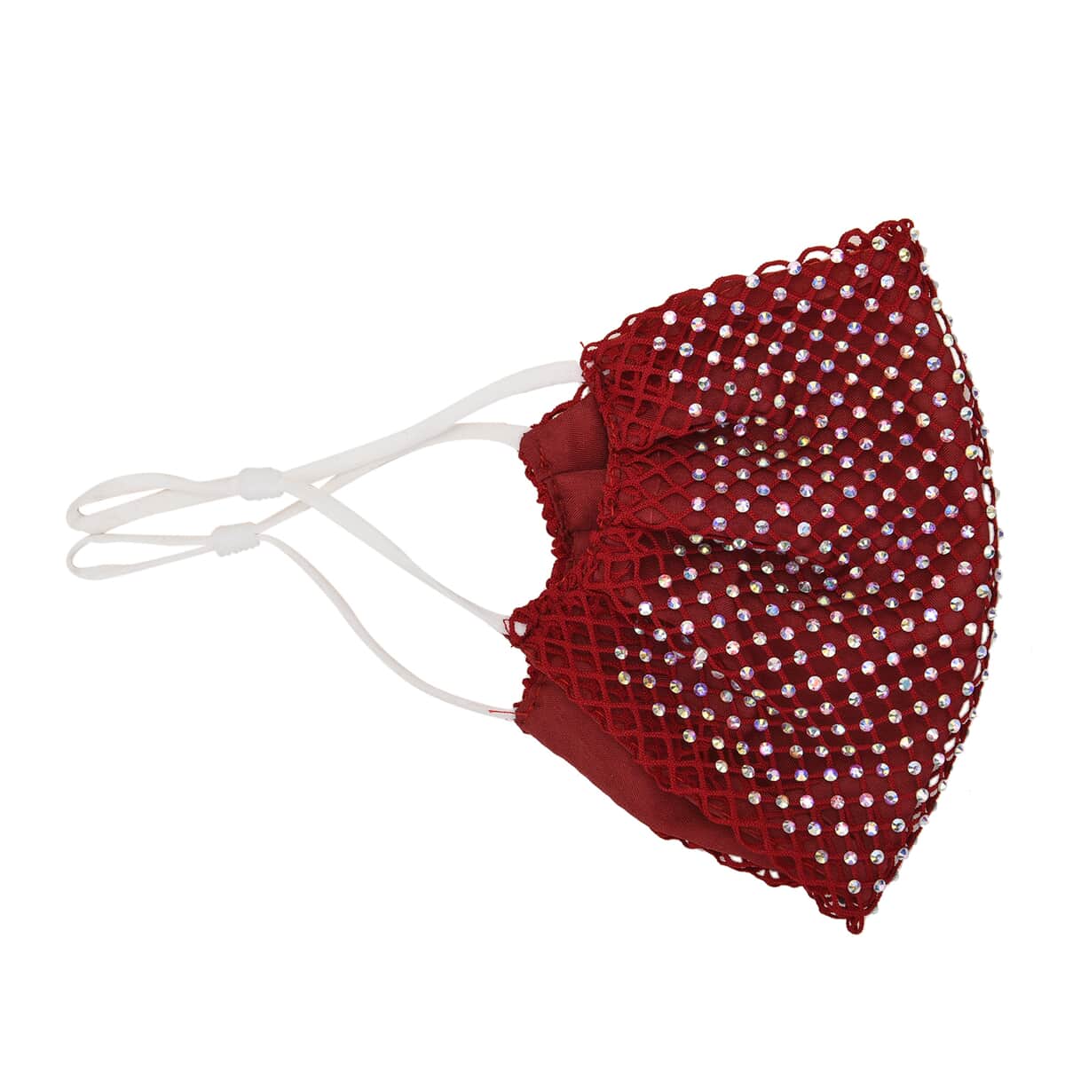 Red Mesh with Sparkling Color Crystal Rhinestones 2 Ply Fashion Mask (Non-Returnable) image number 1