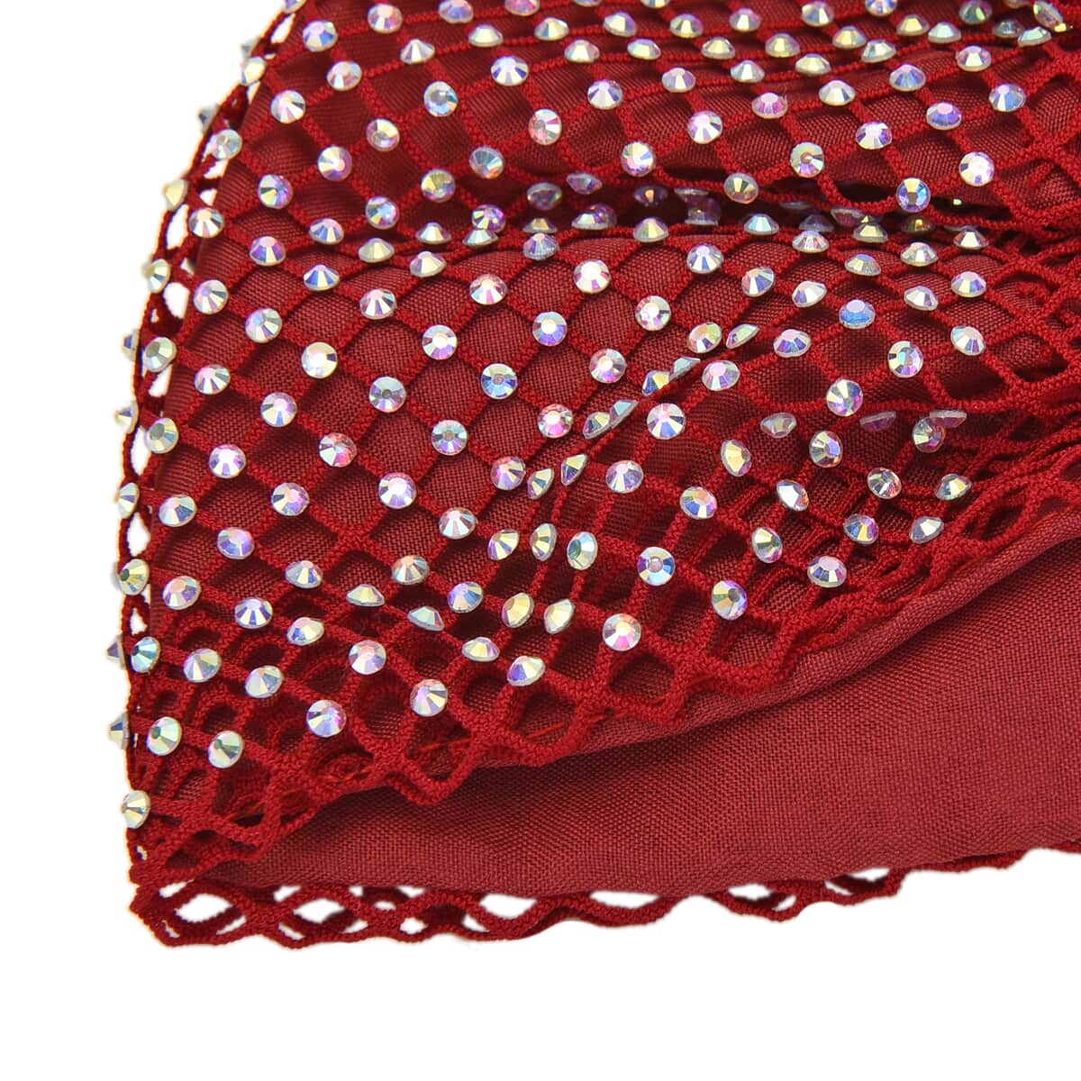 Red Mesh with Sparkling Color Crystal Rhinestones 2 Ply Fashion Mask (Non-Returnable) image number 2