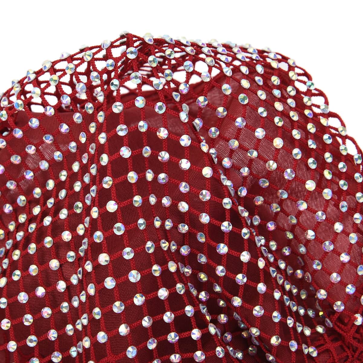 Red Mesh with Sparkling Color Crystal Rhinestones 2 Ply Fashion Mask (Non-Returnable) image number 3