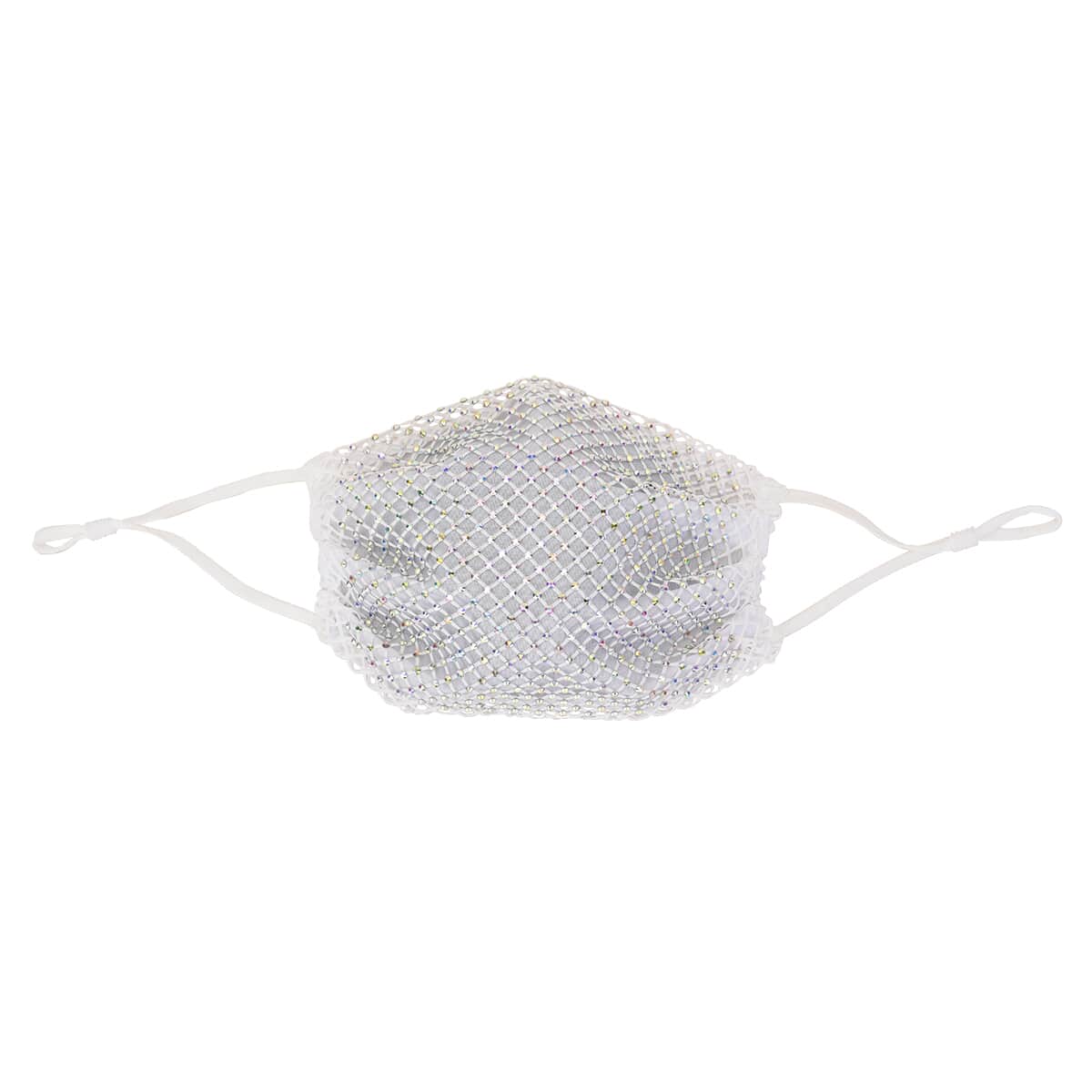 White Mesh with Sparkling Color Crystals Rhinestone 2 Ply Fashion Mask (Non-Returnable) image number 0
