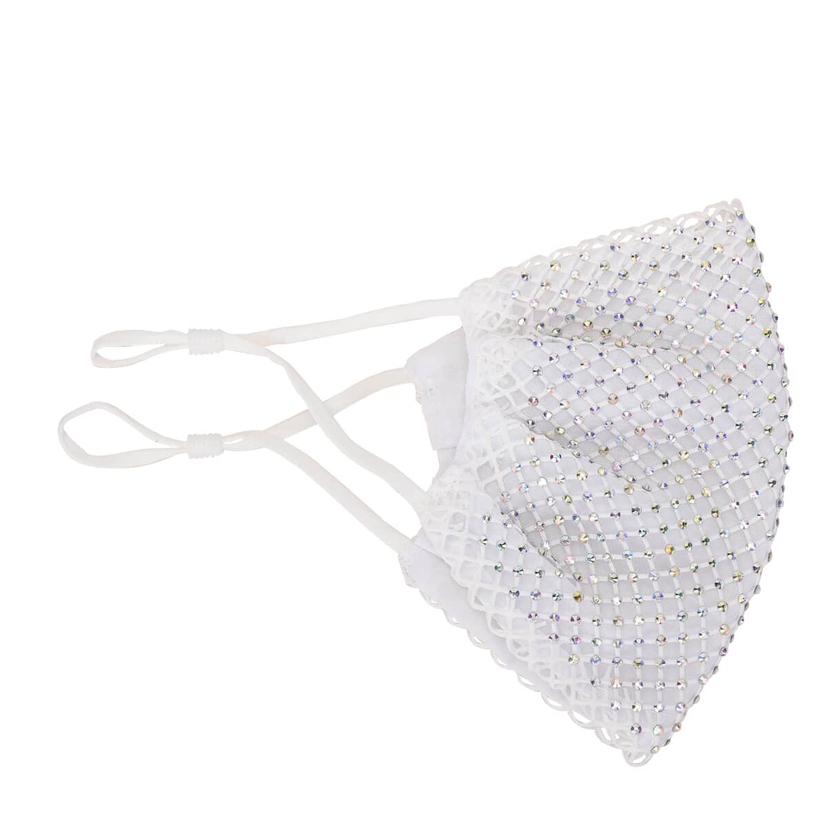 White Mesh with Sparkling Color Crystals Rhinestone 2 Ply Fashion Mask (Non-Returnable) image number 1