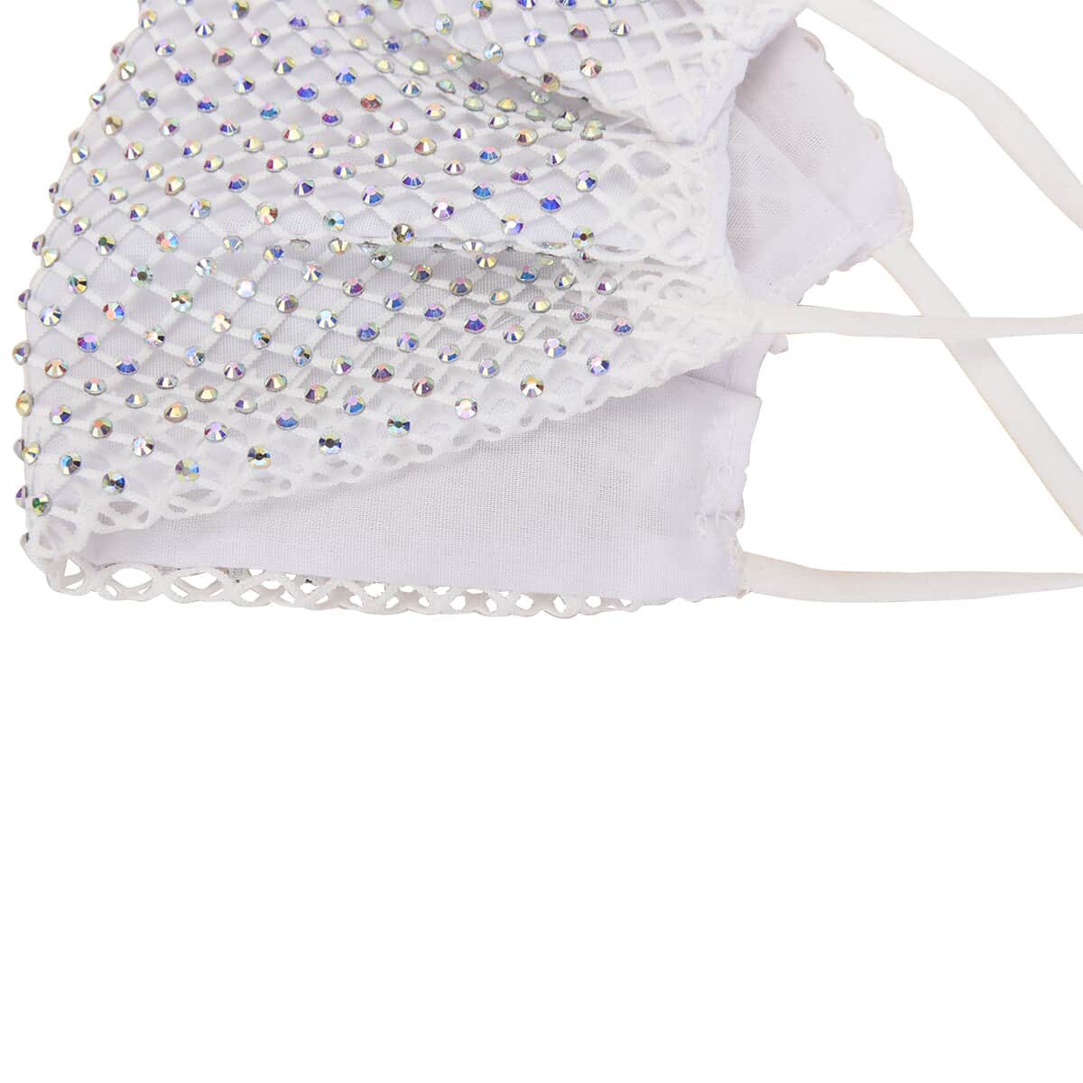 White Mesh with Sparkling Color Crystals Rhinestone 2 Ply Fashion Mask (Non-Returnable) image number 3