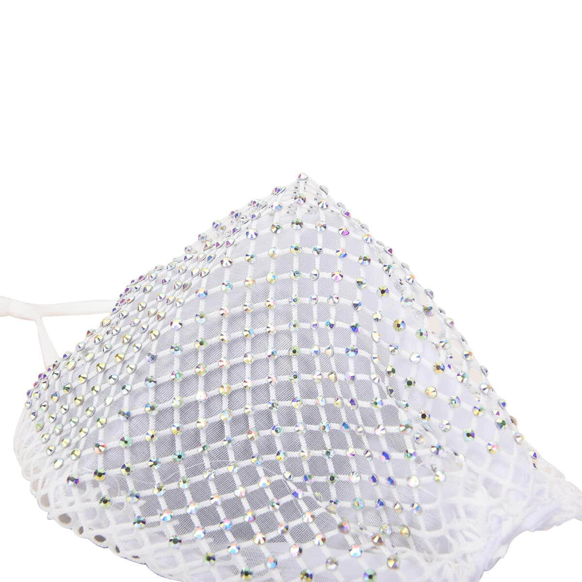 White Mesh with Sparkling Color Crystals Rhinestone 2 Ply Fashion Mask (Non-Returnable) image number 4