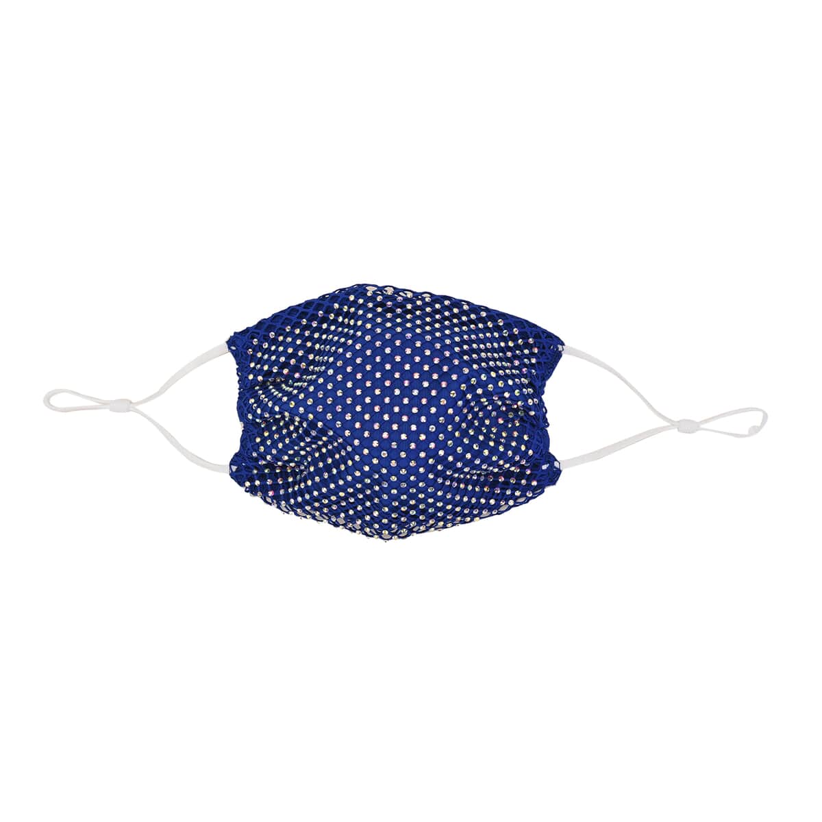 Royal Blue Mesh with Sparkling Color Crystals Rhinestone 2 Ply Fashion Mask (Non-Returnable) image number 0