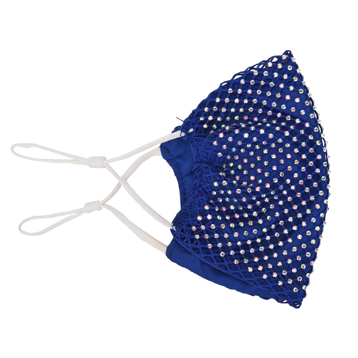 Royal Blue Mesh with Sparkling Color Crystals Rhinestone 2 Ply Fashion Mask (Non-Returnable) image number 1
